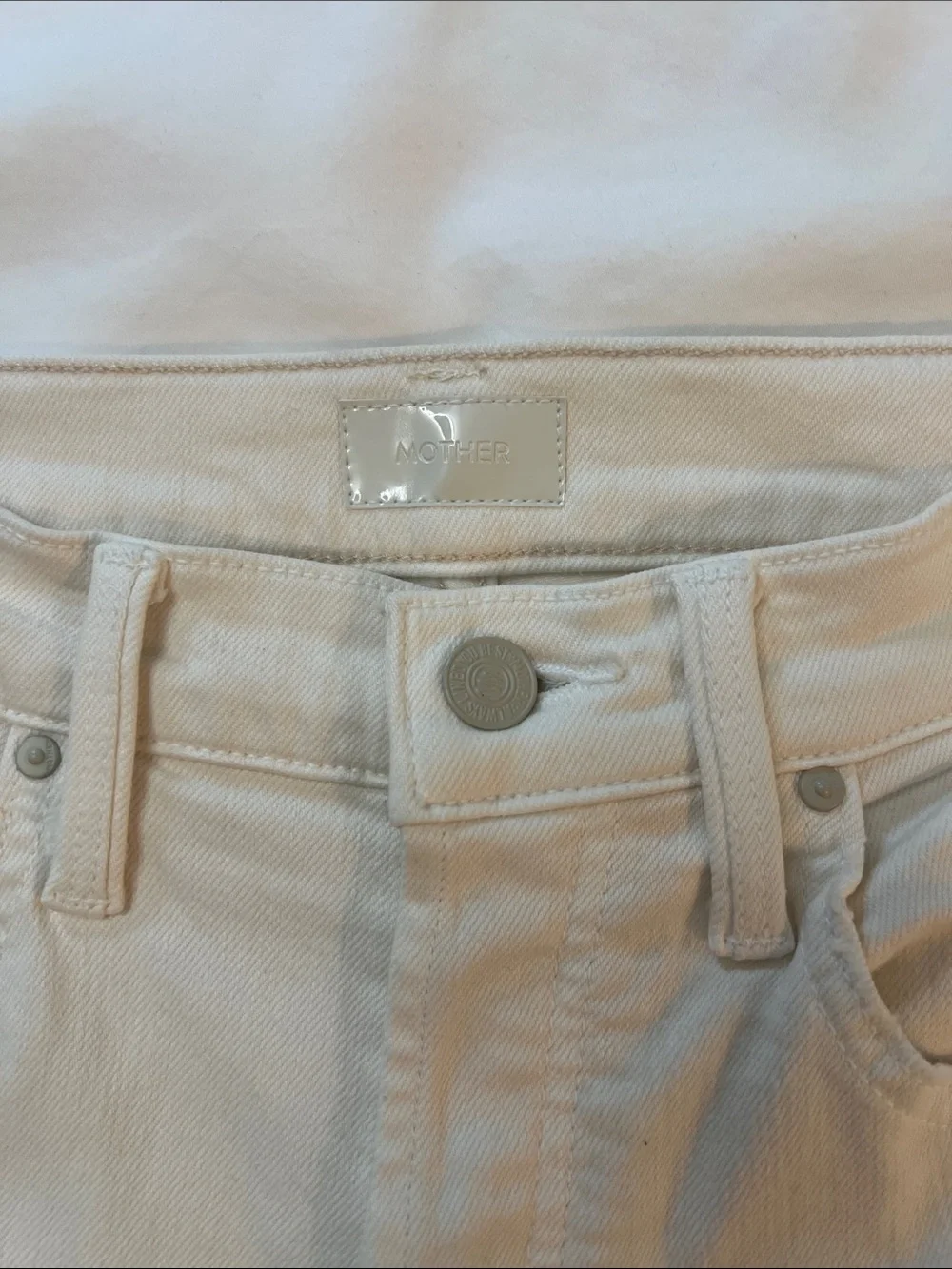 MOTHER The Tomcat Ankle Cream Puffs High Rise Straight Leg Jean Off White 27